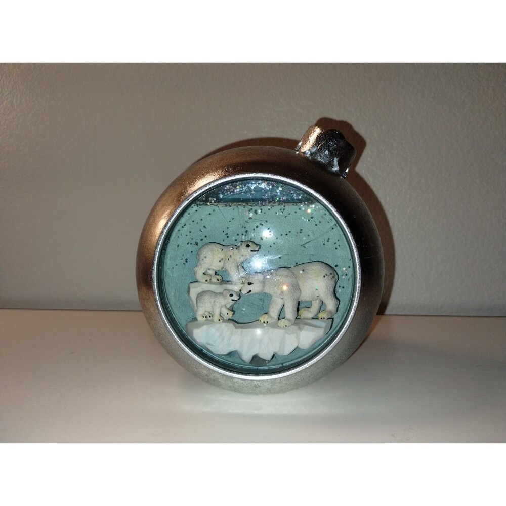 BATH & BODY WORKS Silver Ball Ornament Musical Lighted Waterglobe POLAR BEAR